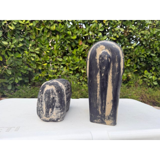 Black Vintage Brutalist Blackwashed Terracotta Elephant Sculptures – Graduated Pair For Sale - Image 8 of 12