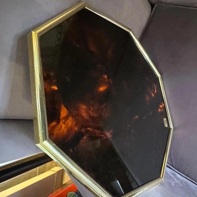 1970s Faux Tortoiseshell Lucite and Brass Italian Octagonal Tray and Coasters For Sale - Image 10 of 10