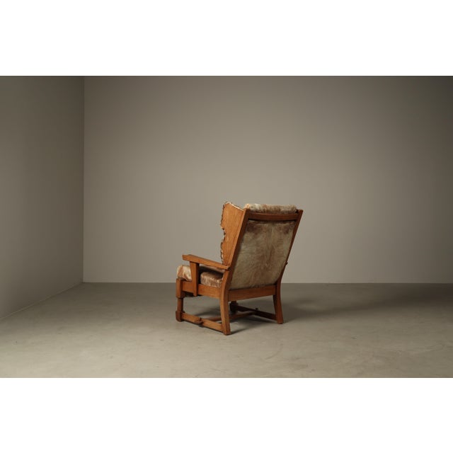 1970s Set of Vintage Brutalist Oak Lounge Chair with Ottoman, 1960s For Sale - Image 5 of 16