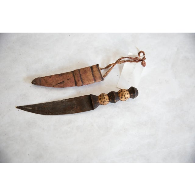African Vintage African Cheetah Design Wooden Handle Sheathed Dagger For Sale - Image 3 of 7