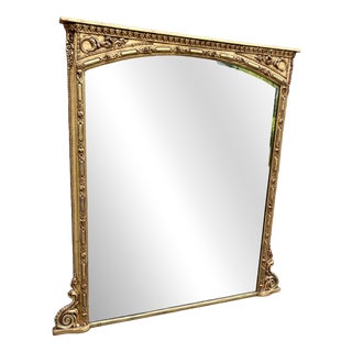 Large Antique English Carved Wood and Gesso Gilt Overmantle Mirror, 1800s For Sale