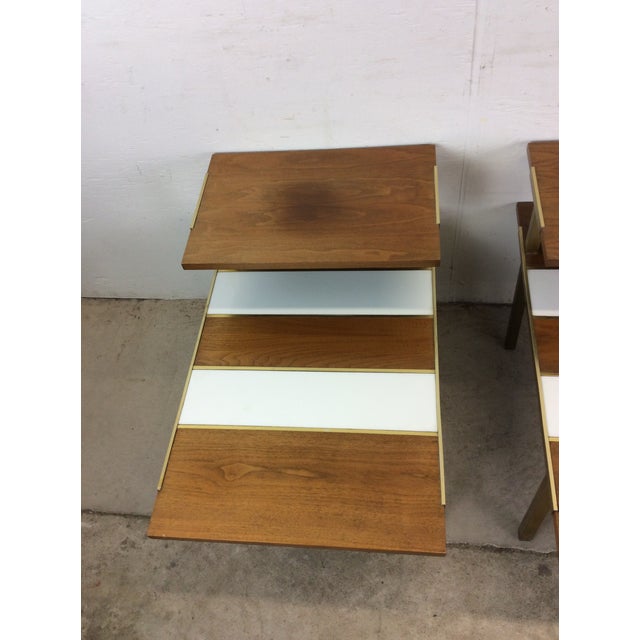 1960s Pair of Mid Century Modern Step End Tables With Wood and Lacquer Top & Brass Legs For Sale - Image 5 of 11