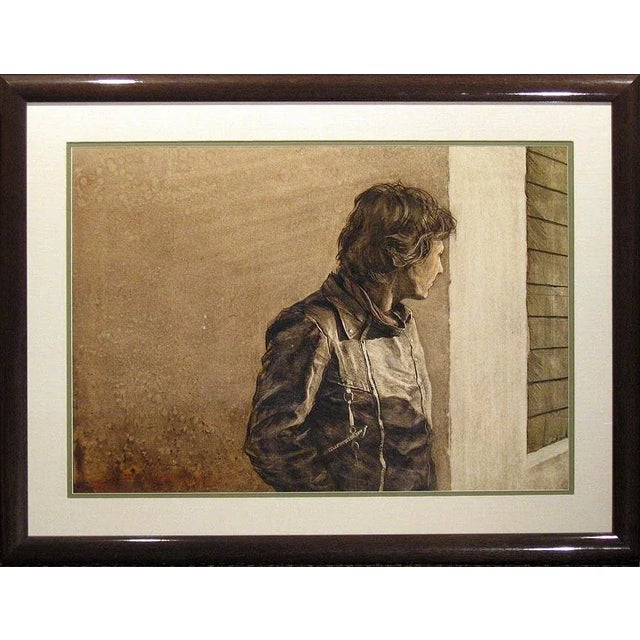 Tjarko Ten Have "Man Peeking Around Corner" Original Watercolor and Colored Pencil Drawing Framed, 1984 For Sale