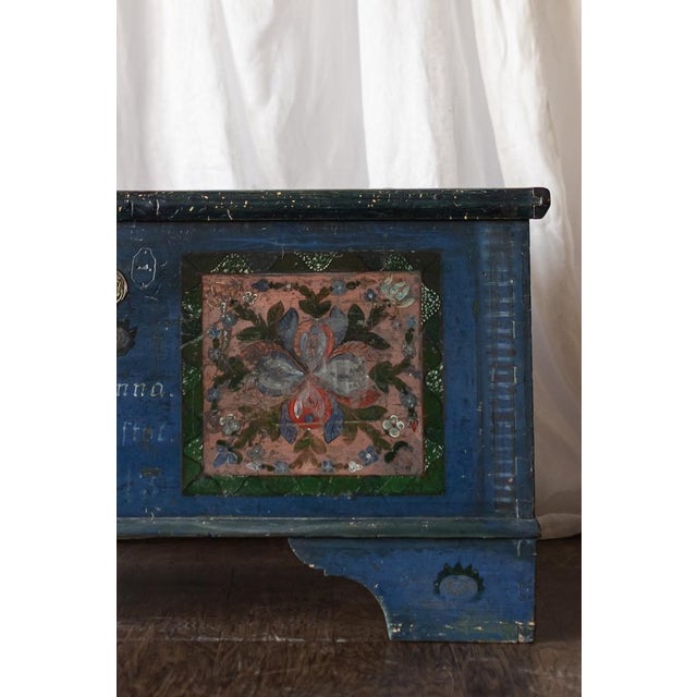 Blue Antique Hand Painted Chest in Blue With Floral Motifs For Sale - Image 8 of 18