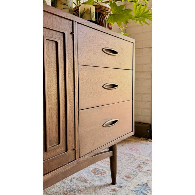 Broyhill Sculptra Mid-Century Modern 9 Drawer Lowboy Dresser | Dark Walnut Refinish | 1960s, Attributed For Sale - Image 9 of 12
