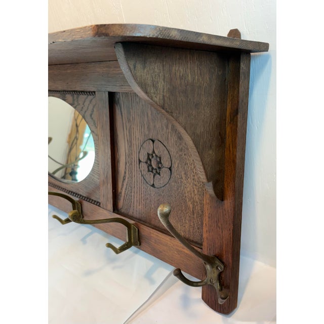 Early 20th Century Antique Coat Rack With Mirror, Top Shelf and Six Hooks For Sale - Image 5 of 12