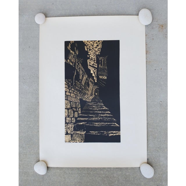 A Vintage Linocut Block Print Signed Arieh Kimhi, Jerusalem 1974, Numbered 10/130 For Sale In San Diego - Image 6 of 12