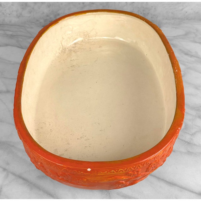 Vintage Large Japanese Ceramic Orange Oval Bonsai Planter For Sale - Image 9 of 13