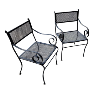 MCM Wrought Iron Swirl Arm Outdoor Chairs - A Pair
