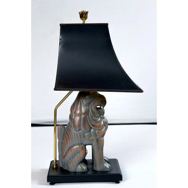 1970s Carved Wood Foo Dog Lamps by Sarreid - a Pair For Sale - Image 5 of 11