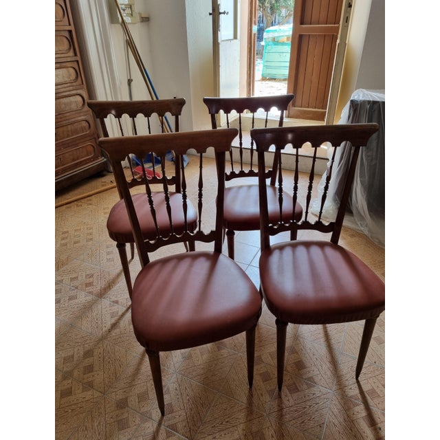1950s Four Oak Chairs with Imitation Leather Seats, 1952, Set of 4 For Sale - Image 5 of 5