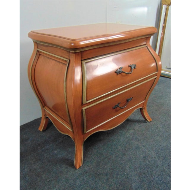 Kravet Furniture bench made Louis XV style Bombay Commode/ Nightstand , Orange & cream painted lacquered finish ,2 drawers...