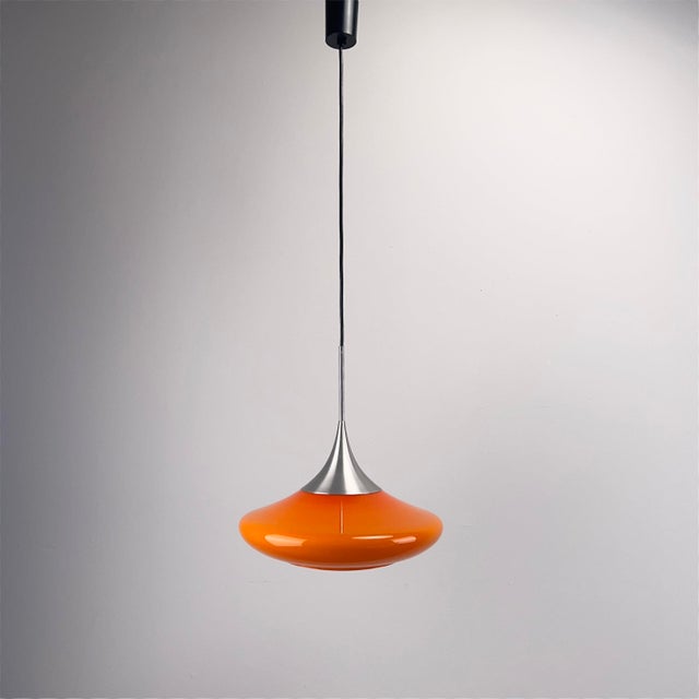 Space Age Orange Tulip Pendant Lamp in Glass from Doria, Germany, 1970s For Sale - Image 3 of 9