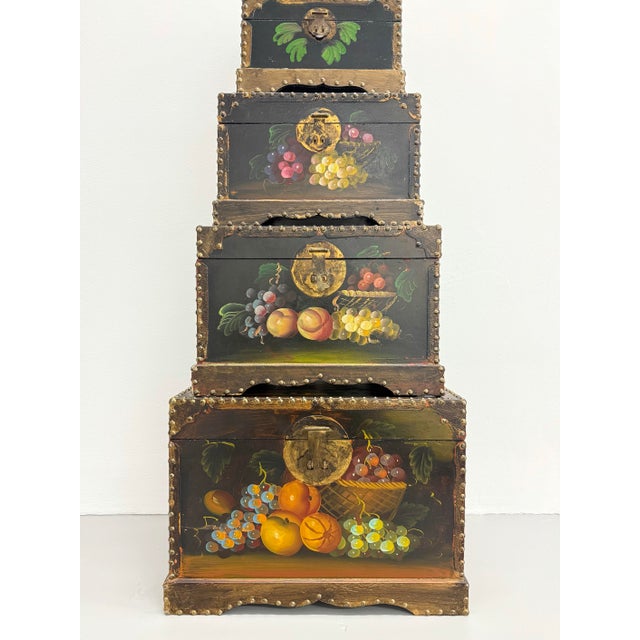 Vintage Hand-Painted Nesting Still Life Storage Boxes – Set of Five For Sale In West Palm - Image 6 of 12