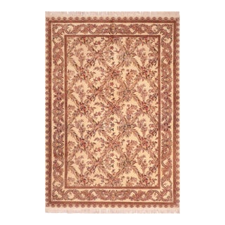Shabby Chic Trellis 1990's Pak-Persian Ivory/Pink Wool Rug - 6'2'' X 9'3'' For Sale