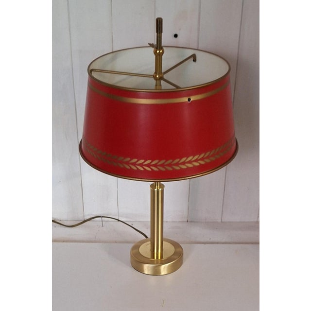 Vintage Table Lamp with Brass Frame and Red Metal Shade, 2000s For Sale - Image 4 of 7