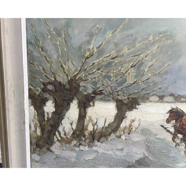 Large Vintage Feliks Dolgan Polish Winter Horse Sled Snow Landscape Oil Painting For Sale - Image 10 of 13