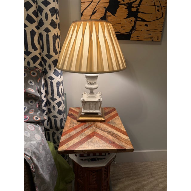 Textile Pair of White Porcelain Flower Encrusted Lamps For Sale - Image 7 of 8