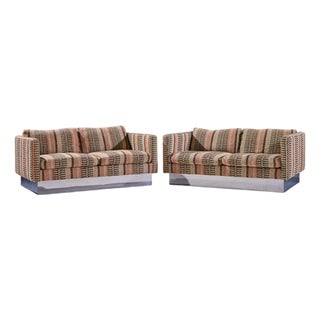 Milo Baughman for Thayer Coggin Chrome Settee Loveseat Sofas - Pair For Sale