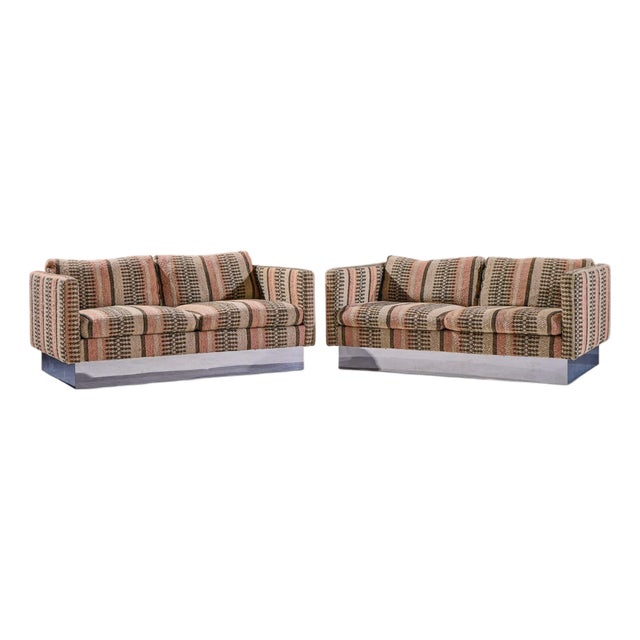 Milo Baughman for Thayer Coggin Chrome Settee Loveseat Sofas - Pair For Sale