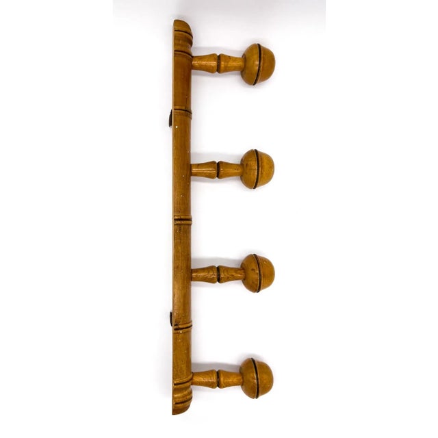 1950's French Wood Faux Bamboo 4 Peg Wall Hanging Coat/ Hat Rack For Sale - Image 9 of 10