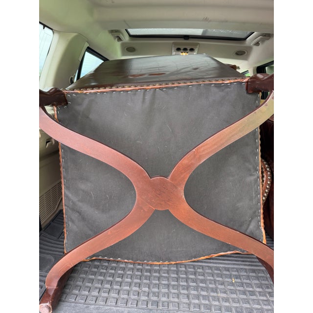Vintage Barclay-Butera Brown Leather Wingback Chairs With Brass Nailhead Trim, a Pair For Sale - Image 11 of 12