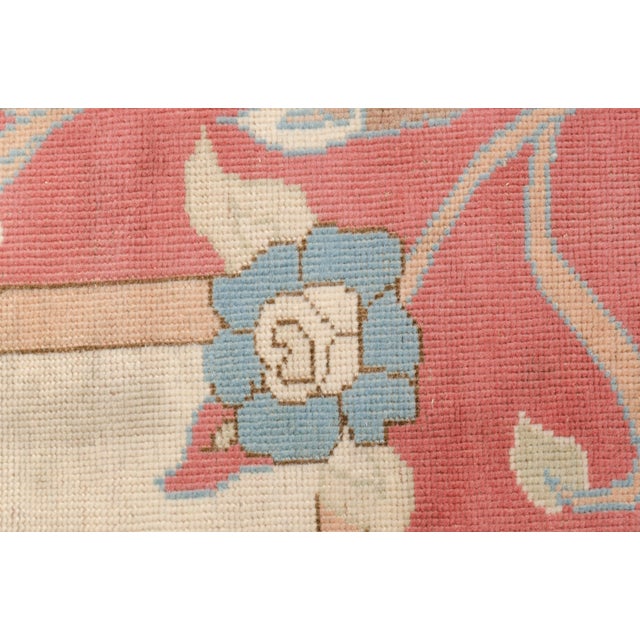Textile Vintage Art Deco Floral Rug in Rose Pink, Sky Blue, and Cream For Sale - Image 7 of 9