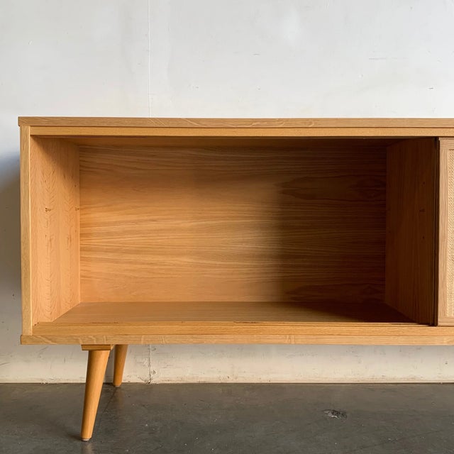White Oak and Cane Credenza Angled Legs For Sale In Los Angeles - Image 6 of 18
