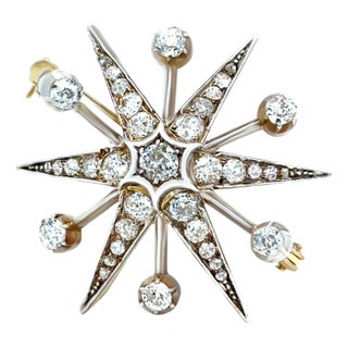 15ct Yellow Gold Victorian Diamond Starburst Brooch 2.50ct 8.68g For Sale