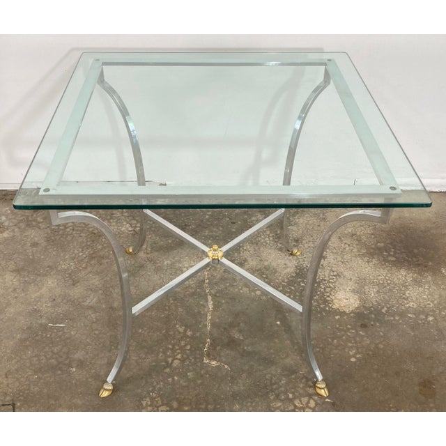 Neoclassical Vintage NeoClassical Maison Jansen Style Steel and Brass Hoofed Table For Sale - Image 3 of 8