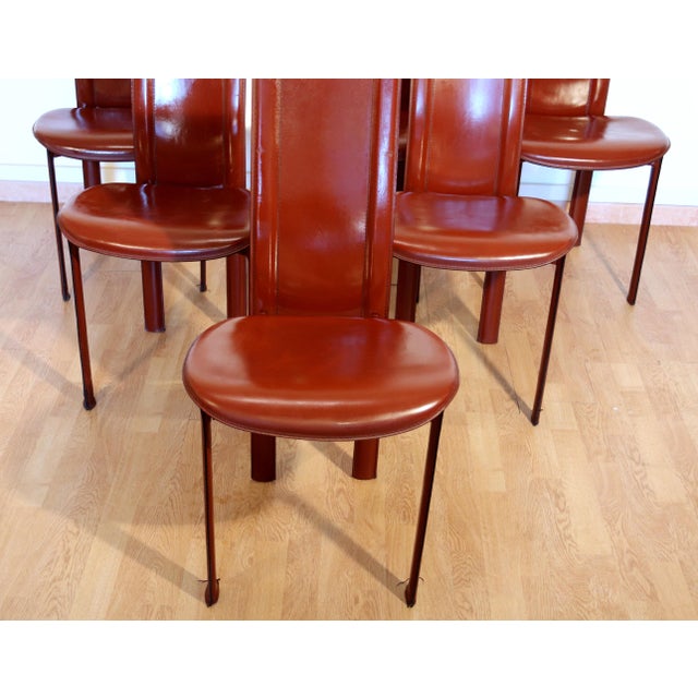 Lara Dining Chairs in Bordeaux Leather by Giorgio Cattelan for Cattelan Italia, 1984, Set of 6 For Sale - Image 11 of 16