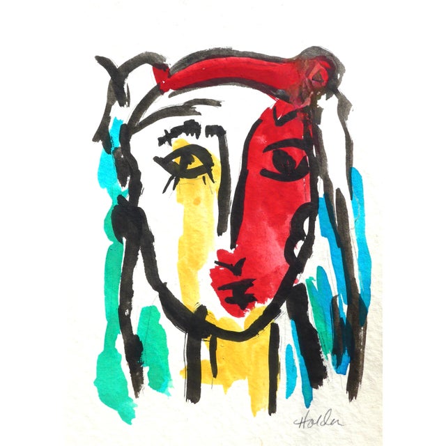2020s Cubist Face Contemporary Watercolor on Paper For Sale - Image 5 of 7