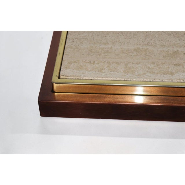 Minimalist Console in Travertine and Patinated Metal, 1970s For Sale - Image 13 of 18