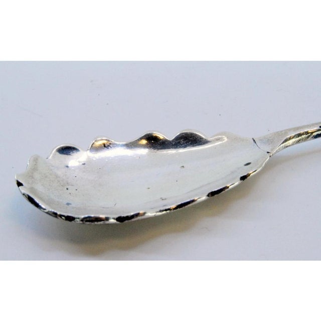 Silver Soda Spoon with Cut-Out Shell and Embossed Flowers For Sale - Image 3 of 9