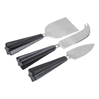 Two-Tone Star Polished Cheese Knives Set, Black For Sale