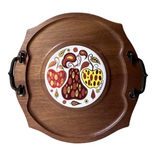 Vintage Fred Press Mid-Century Modern Wooden Serving Tray and Cheese Board For Sale
