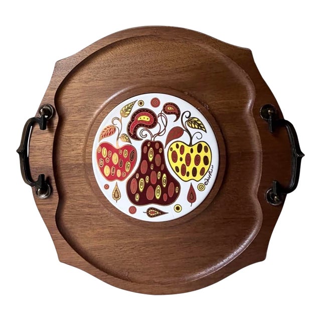 Vintage Fred Press Mid-Century Modern Wooden Serving Tray and Cheese Board For Sale
