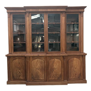 Large English Bookcase in Walnut and Mahogany For Sale