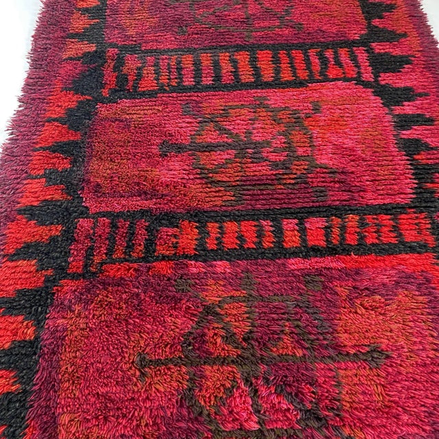 Scandinavian Abstract High Pile Rya Rug, Sweden 1960s For Sale - Image 9 of 18