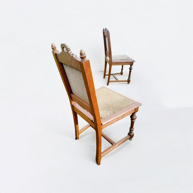 Renaissance Style Dining Chairs in Carved Oak with Upholstered Seats and Backs, England, 1900s, Set of 4 For Sale - Image 4 of 10