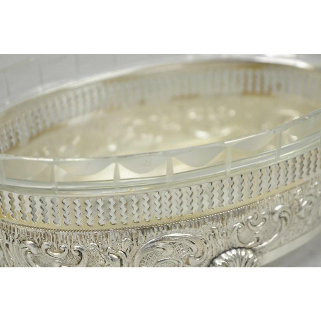 Silver Vintage Italian Regency Silver Plated Dolphin Handle Glass Candy Dish Jardiniere For Sale - Image 8 of 16