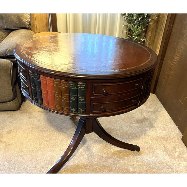 Book Drum Table With Drawers in the Style of Maitland Smith For Sale - Image 11 of 17