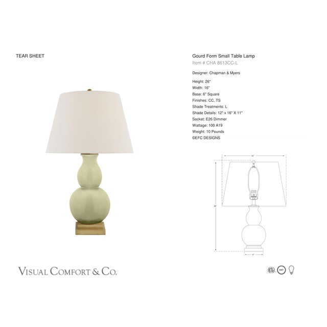 Chapman & Myers by Visual Comfort Signature Gourd Form Small Table Lamp in Celadon Crackle with Linen Shade Designer:...