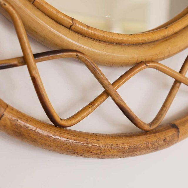 Italian 1960s Italian Wavy Rattan Circular Mirror For Sale - Image 3 of 10