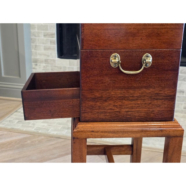 19th Century English Victorian Era Mahogany Apothecary Travel Chest Box on Stand With Glass Jars For Sale - Image 9 of 18