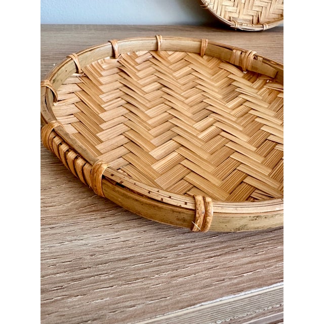 Handwoven Bamboo Round Decorative Trays, Set of 2 For Sale - Image 4 of 18