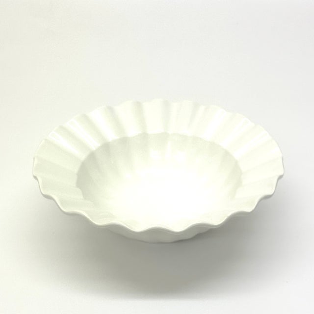 1980s 1980s Oversized Fluted Edge White Ceramic Serving Bowl, Made in Portugal For Sale - Image 5 of 10