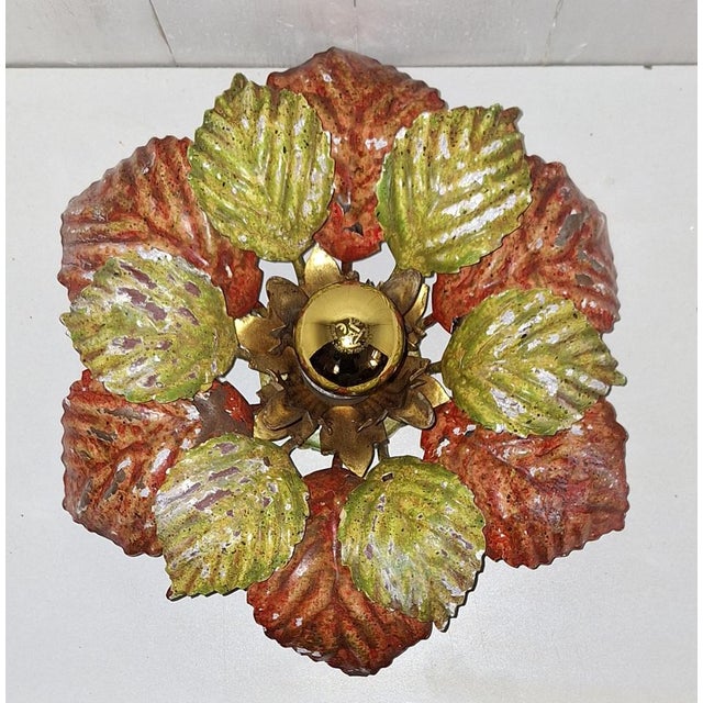 Handmade Florentine Autumn Leaf Ceiling Lamp, 1970s For Sale - Image 11 of 11