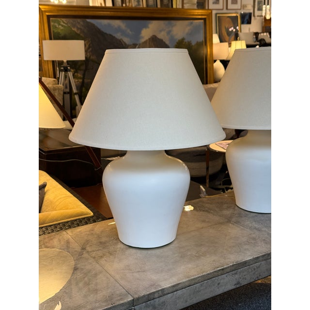 Raw Ceramic Jug Style Table Lamps, Pair For Sale - Image 9 of 12