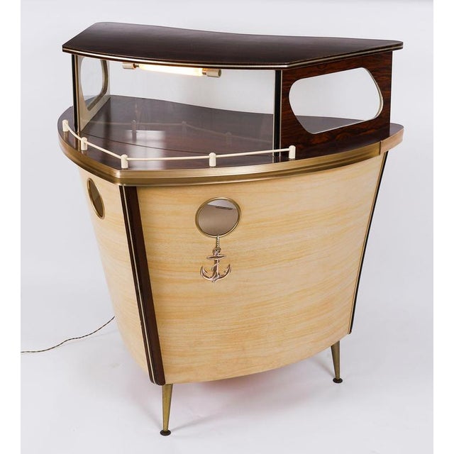 Vintage Modernist Boat Cocktail Bar by Umberto Mascagni for Harrods, 1950s For Sale - Image 4 of 18